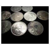 Nine Sacagawea Dollar Coins