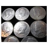 Thirteen Kennedy Half Dollars
