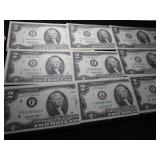 Nine Two Dollar Bills