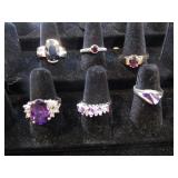 Six Costume Rings - One Sterling