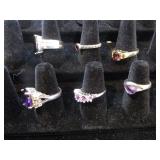 Six Costume Rings - One Sterling