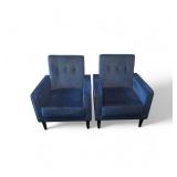 2 Mid-Century Modern Velvet Armchairs Blue