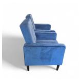2 Mid-Century Modern Velvet Armchairs Blue