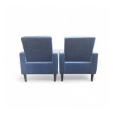 2 Mid-Century Modern Velvet Armchairs Blue