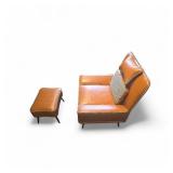 Brown faux leather with distinctive houndstooth patterned accents and piping.