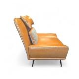 Brown faux leather with distinctive houndstooth patterned accents and piping.