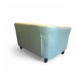 Leather Loveseat Sofa in a grey-green color, featuring a button-tufted backrest and a retro-modern design style.