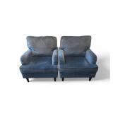 2 Blue upholstered velvet armchairs