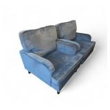 2 Blue upholstered velvet armchairs