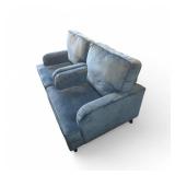 2 Blue upholstered velvet armchairs