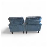2 Blue upholstered velvet armchairs