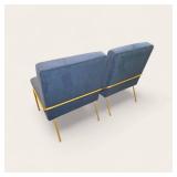 2 Luxury Upholstered Tufted Accent Chair featuring a navy blue velvet finish and gold metal legs.
