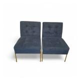 2 Luxury Upholstered Tufted Accent Chair featuring a navy blue velvet finish and gold metal legs.