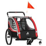Aosom 3-in-1 Bike Trailer for Kids, Running Stroller with 2 Seats, Jogging Cart with 5-Point Harness, Storage Units, Red