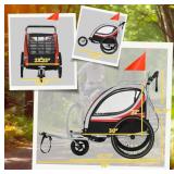 Aosom 3-in-1 Bike Trailer for Kids, Running Stroller with 2 Seats, Jogging Cart with 5-Point Harness, Storage Units, Red