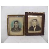 2 Antique Pictures + Frames