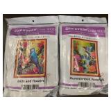Dimxvean Cross Stitch Kit - Birds and Flowers 40x50cm & Hummingbird Waterfall 40x50cm