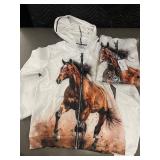 2 X Horse Graphic Zip-Up Hoodie - White, Youth Large (L)