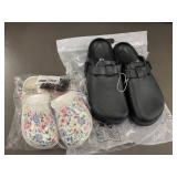 Clogs - Black Arch-Support (Size 40) & Floral White Crocs (Size 10) - 2 Pairs