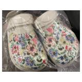Clogs - Black Arch-Support (Size 40) & Floral White Crocs (Size 10) - 2 Pairs