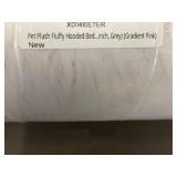 X00410ETER Pet Plush Fluffy Hooded Bed - Grey Gradient Pink, New