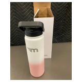 Water Bottle - Gradient White to Pink with Black Flip Lid & Carry Handle