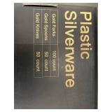 Gold Plastic Silverware - 200 Count (100 Forks, 50 Spoons, 50 Knives)