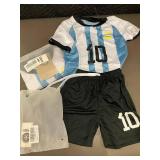Blue & White Striped Soccer Jersey #10 with Black Shorts
