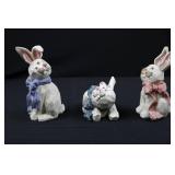 Wood Carved Rabbit Figurines with Welcome Sign & Carrots - Set of 3