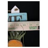 Wood Carved Rabbit Figurines with Welcome Sign & Carrots - Set of 3