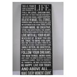 Inspirational Quote Wall Art Sign - Black Panel with White Typography 35.5" Tall