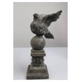 Cast Stone Bird Finial on Orb Pedestal with Fleur-de-Lis Base