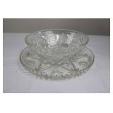 Crystal Starburst Cut-Glass Compote Bowl With Matching Plate ~10"