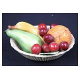 Ceramic Fruit Bowl with Basket-Weave Rim and Colorful Fruit Accent