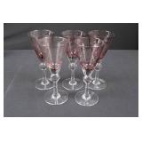 Pink-Tinted Wine Glasses - 5-Piece Stemware Set with Etched Leaf Pattern