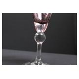 Pink-Tinted Wine Glasses - 5-Piece Stemware Set with Etched Leaf Pattern