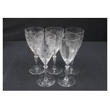 Crystal Wine Glasses - Etched Floral Pattern (Set of 5)