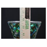 Murano-Style Mosaic Glass Vase - Iridescent Square Tile Pattern, Tall 16in