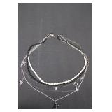 Bebe Pearl Cross Multi Necklace Set with Heart Earrings & Guess Choker