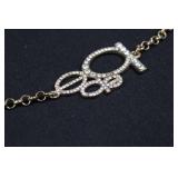 Bebe Waist Chain with Flower Pendant & Crystal Logo - Gold Tone - Adjustable