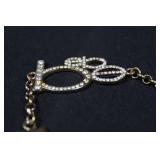 Bebe Waist Chain with Flower Pendant & Crystal Logo - Gold Tone - Adjustable