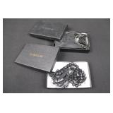 BeBe Headband & Leather Gloves & Beaded Necklace/Bracelets - Black Fashion Jewelry Set