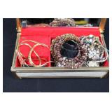 Vintage Japanese Beaded Jewelry Box with Floral Lid, Mirror Interior - Made in Japan ~10"