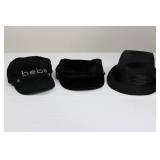 Bebe Rhinestone Cap, Black Fedora Hat & Pouch (Lot of 3)