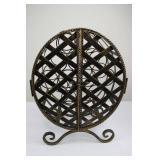 Wrought Iron Circular Wine Rack with Fold-Out Side Panels