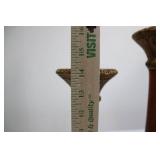 Three-Piece Ornate Gilded Candlestick Set - Wood Stems & Brass Bases, 12-20 in tall