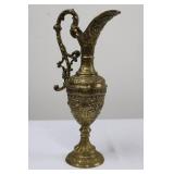 Brass Indian Ewer - Ornate Embossed Pattern with Filigree Handle 15"