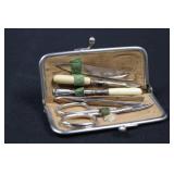 Miniature Manicure Set in Green Floral Coin Purse - Vintage