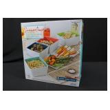 SummerTime 5-Piece Square Ceramic Bowl Set - White Exterior, Orange Interior