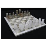 Marble Chess Set - White & Gray Marble on Checkered Board